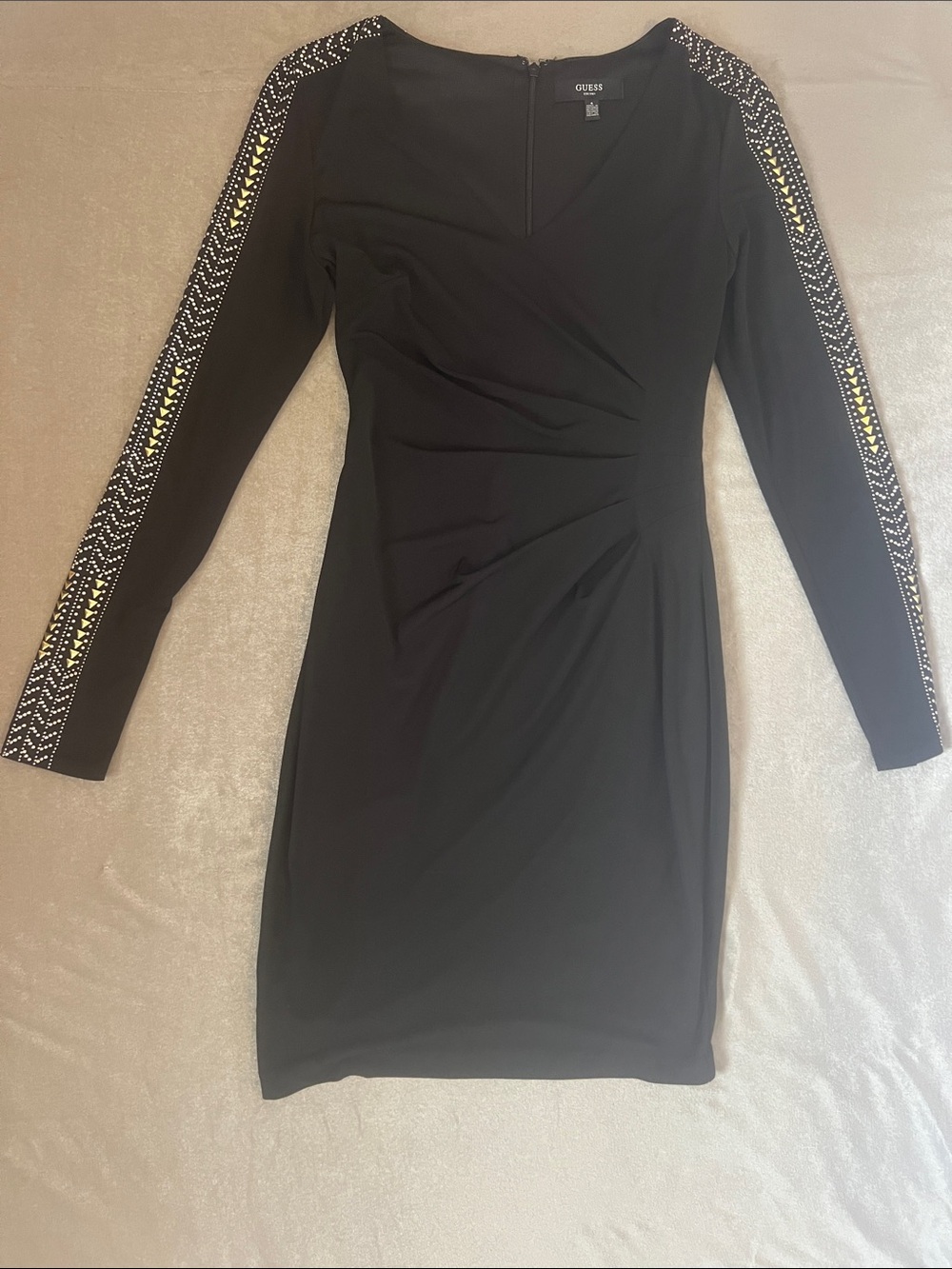 GUESS Black Long-Sleeve Dress with Embellished Sleeves